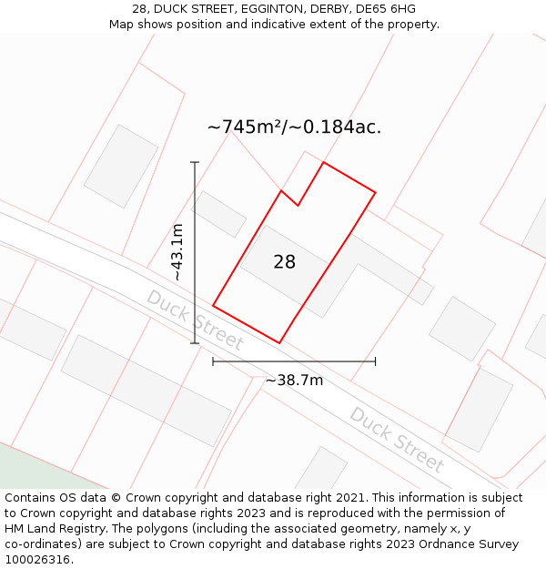 28, DUCK STREET, EGGINTON, DERBY, DE65 6HG: Plot and title map