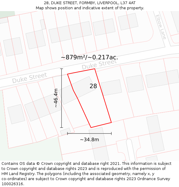 28, DUKE STREET, FORMBY, LIVERPOOL, L37 4AT: Plot and title map