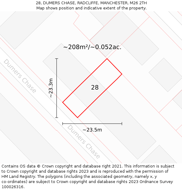 28, DUMERS CHASE, RADCLIFFE, MANCHESTER, M26 2TH: Plot and title map