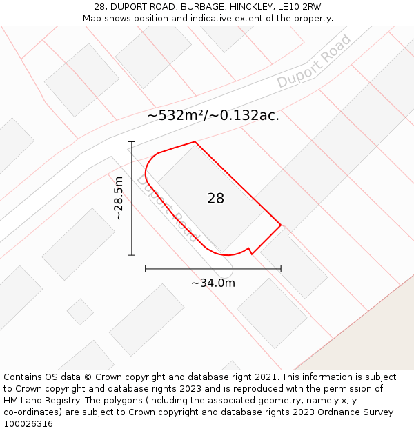 28, DUPORT ROAD, BURBAGE, HINCKLEY, LE10 2RW: Plot and title map