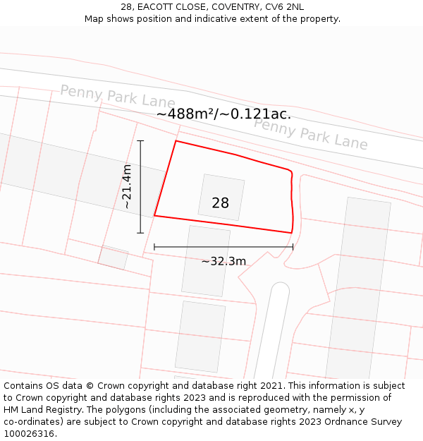 28, EACOTT CLOSE, COVENTRY, CV6 2NL: Plot and title map