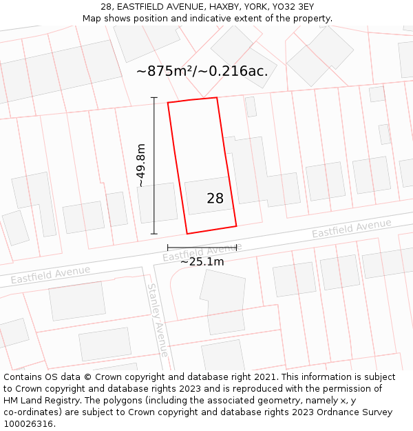 28, EASTFIELD AVENUE, HAXBY, YORK, YO32 3EY: Plot and title map