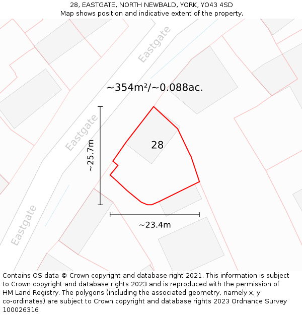 28, EASTGATE, NORTH NEWBALD, YORK, YO43 4SD: Plot and title map