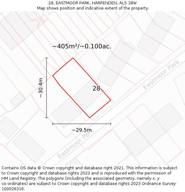 28, EASTMOOR PARK, HARPENDEN, AL5 1BW: Plot and title map