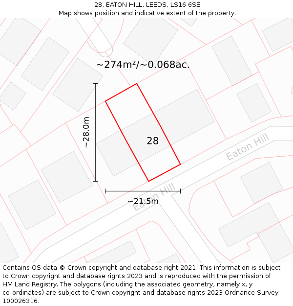 28, EATON HILL, LEEDS, LS16 6SE: Plot and title map