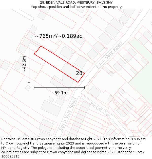 28, EDEN VALE ROAD, WESTBURY, BA13 3NY: Plot and title map