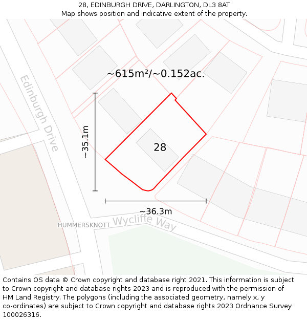 28, EDINBURGH DRIVE, DARLINGTON, DL3 8AT: Plot and title map