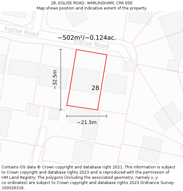 28, EGLISE ROAD, WARLINGHAM, CR6 9SE: Plot and title map