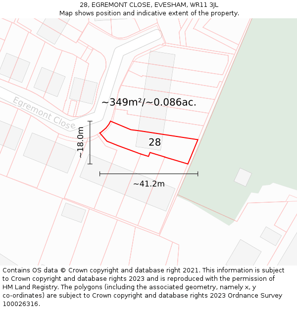 28, EGREMONT CLOSE, EVESHAM, WR11 3JL: Plot and title map