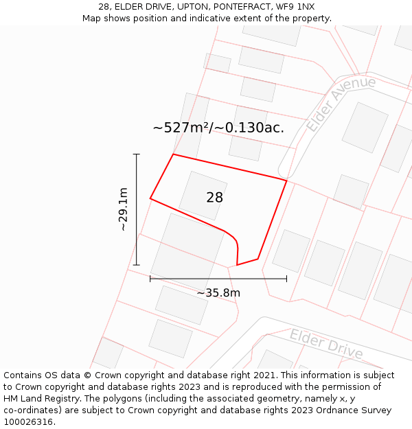 28, ELDER DRIVE, UPTON, PONTEFRACT, WF9 1NX: Plot and title map