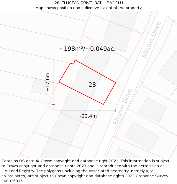 28, ELLISTON DRIVE, BATH, BA2 1LU: Plot and title map