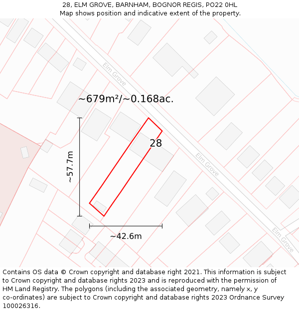 28, ELM GROVE, BARNHAM, BOGNOR REGIS, PO22 0HL: Plot and title map