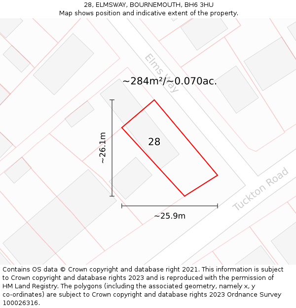 28, ELMSWAY, BOURNEMOUTH, BH6 3HU: Plot and title map