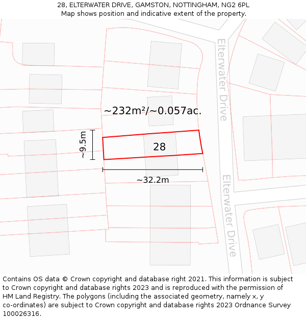 28, ELTERWATER DRIVE, GAMSTON, NOTTINGHAM, NG2 6PL: Plot and title map