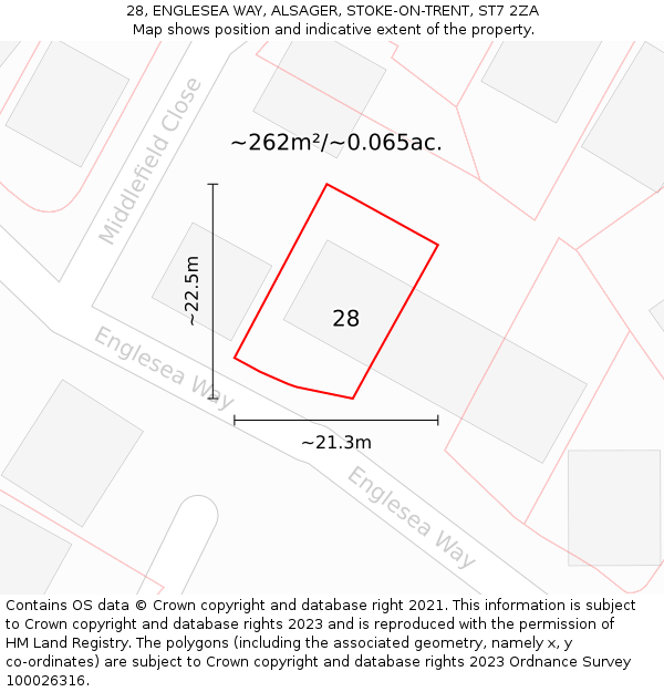 28, ENGLESEA WAY, ALSAGER, STOKE-ON-TRENT, ST7 2ZA: Plot and title map