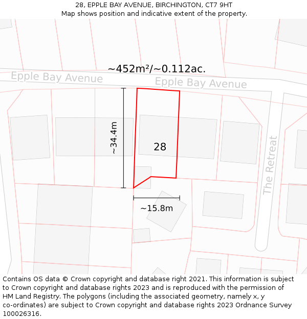 28, EPPLE BAY AVENUE, BIRCHINGTON, CT7 9HT: Plot and title map