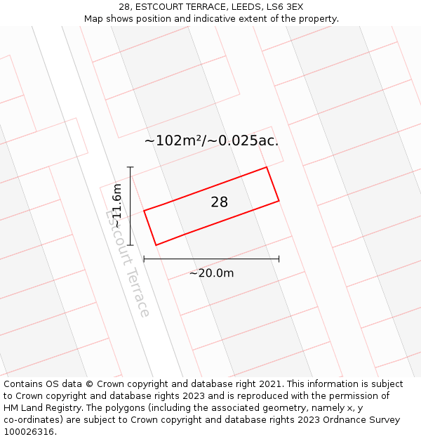 28, ESTCOURT TERRACE, LEEDS, LS6 3EX: Plot and title map