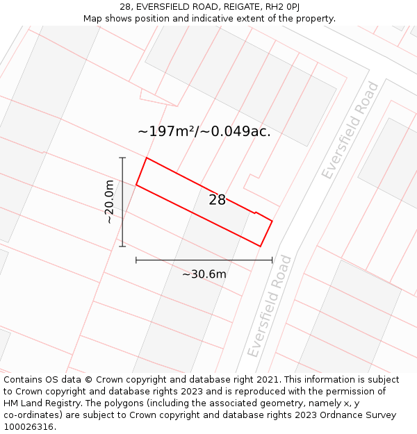 28, EVERSFIELD ROAD, REIGATE, RH2 0PJ: Plot and title map