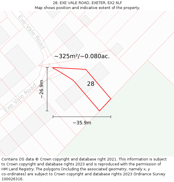 28, EXE VALE ROAD, EXETER, EX2 6LF: Plot and title map