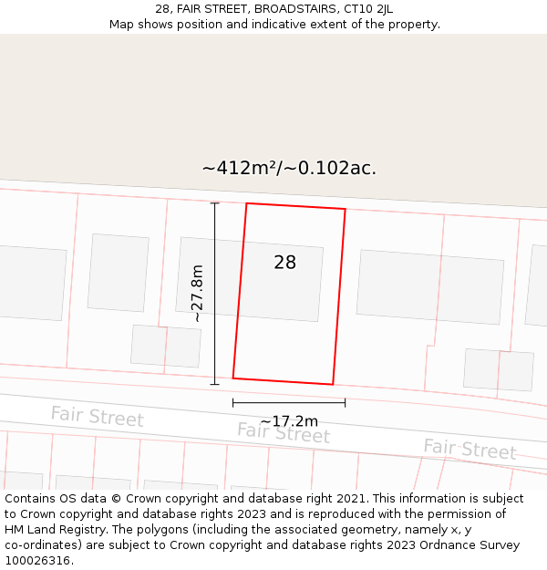 28, FAIR STREET, BROADSTAIRS, CT10 2JL: Plot and title map