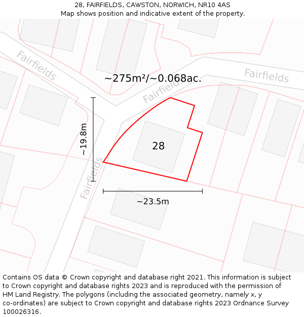 28, FAIRFIELDS, CAWSTON, NORWICH, NR10 4AS: Plot and title map