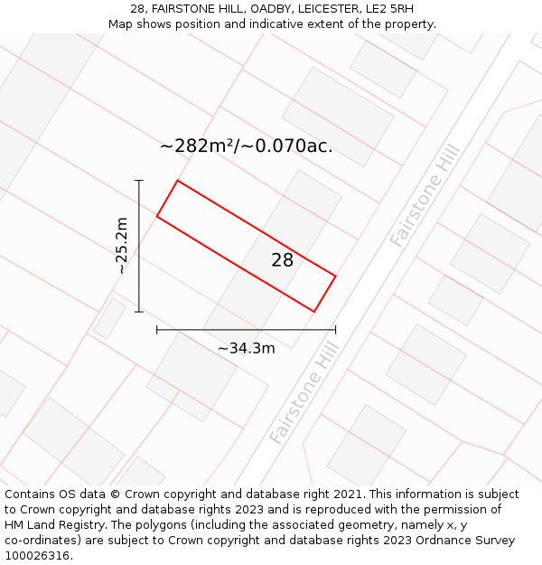 28, FAIRSTONE HILL, OADBY, LEICESTER, LE2 5RH: Plot and title map