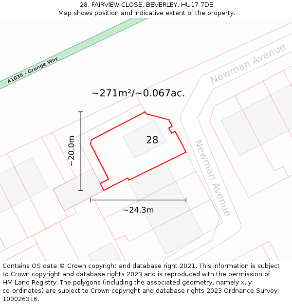 28, FAIRVIEW CLOSE, BEVERLEY, HU17 7DE: Plot and title map