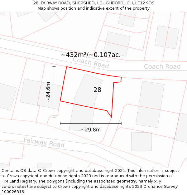 28, FAIRWAY ROAD, SHEPSHED, LOUGHBOROUGH, LE12 9DS: Plot and title map