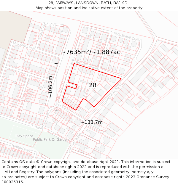 28, FAIRWAYS, LANSDOWN, BATH, BA1 9DH: Plot and title map