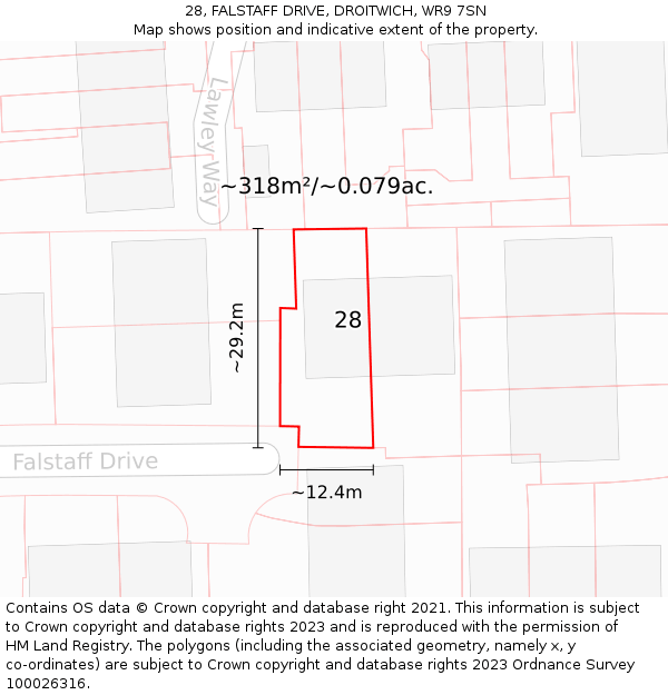 28, FALSTAFF DRIVE, DROITWICH, WR9 7SN: Plot and title map