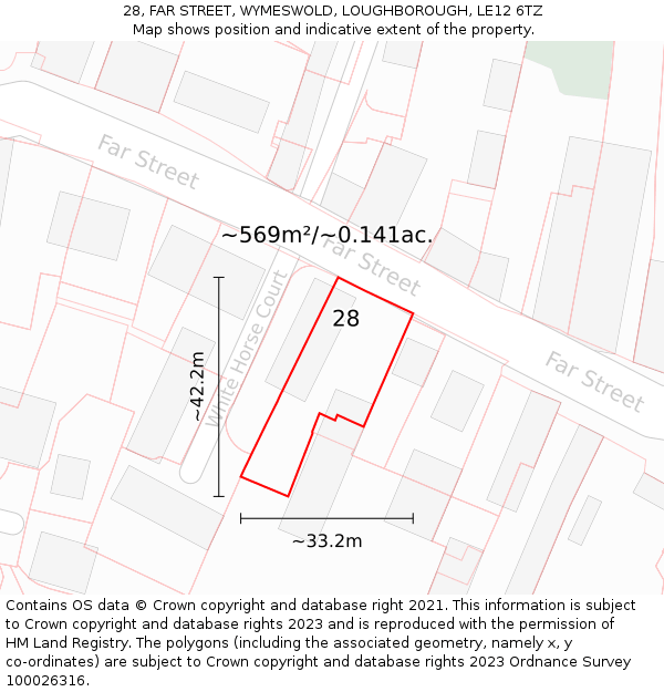 28, FAR STREET, WYMESWOLD, LOUGHBOROUGH, LE12 6TZ: Plot and title map