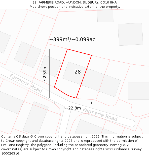 28, FARMERIE ROAD, HUNDON, SUDBURY, CO10 8HA: Plot and title map