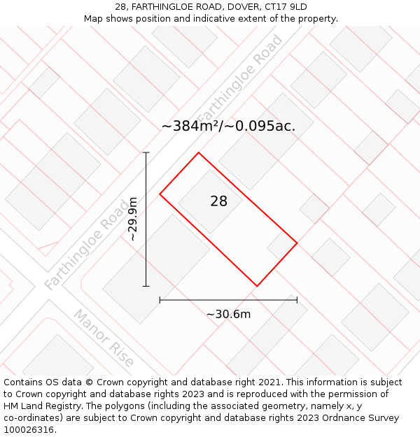 28, FARTHINGLOE ROAD, DOVER, CT17 9LD: Plot and title map