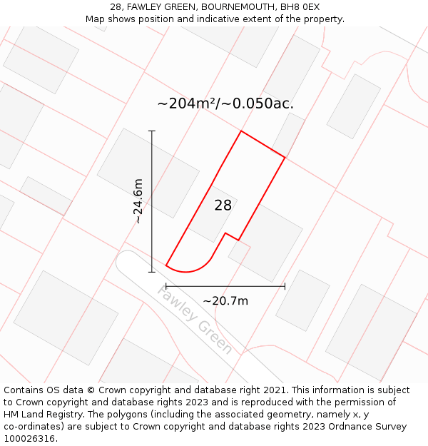 28, FAWLEY GREEN, BOURNEMOUTH, BH8 0EX: Plot and title map