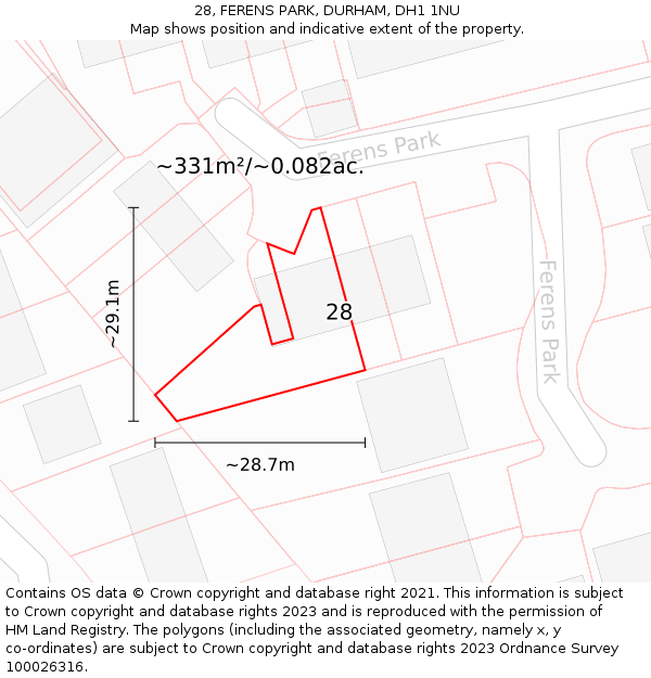 28, FERENS PARK, DURHAM, DH1 1NU: Plot and title map