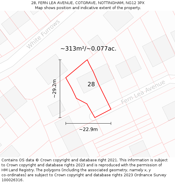28, FERN LEA AVENUE, COTGRAVE, NOTTINGHAM, NG12 3PX: Plot and title map