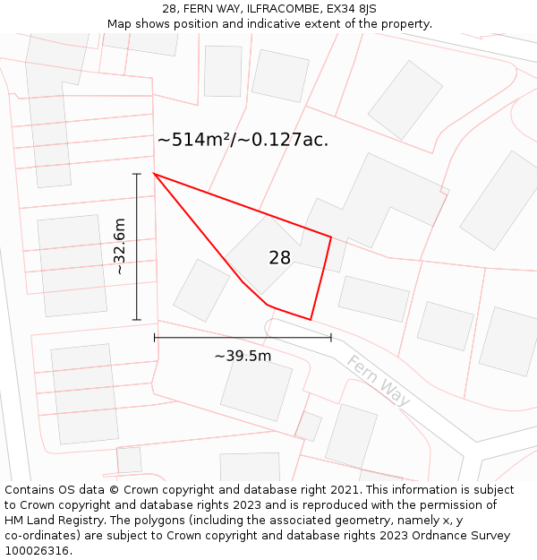 28, FERN WAY, ILFRACOMBE, EX34 8JS: Plot and title map