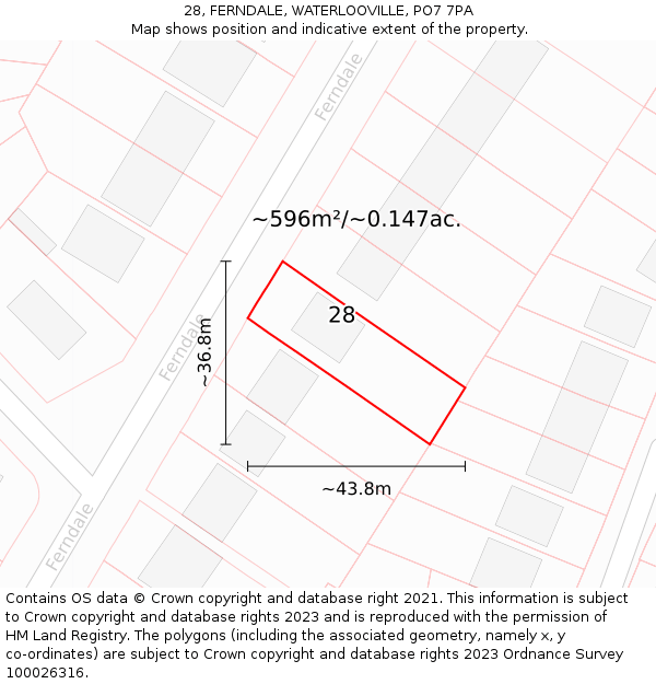 28, FERNDALE, WATERLOOVILLE, PO7 7PA: Plot and title map