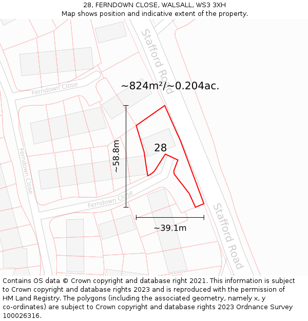 28, FERNDOWN CLOSE, WALSALL, WS3 3XH: Plot and title map