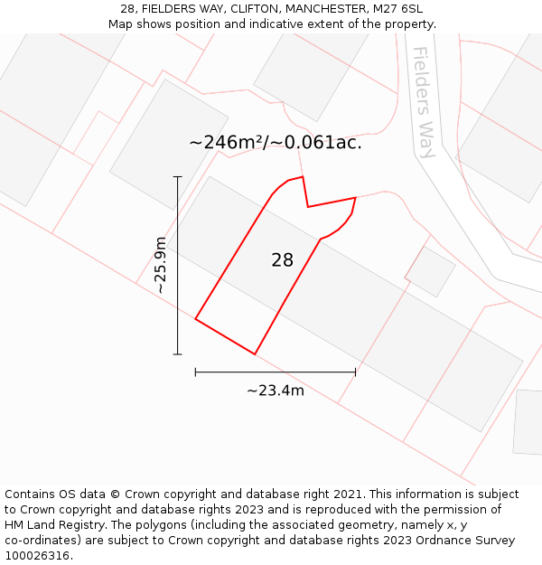 28, FIELDERS WAY, CLIFTON, MANCHESTER, M27 6SL: Plot and title map