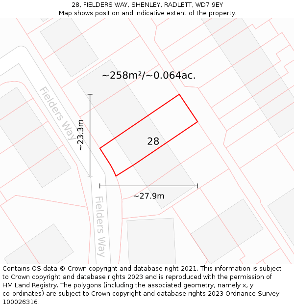 28, FIELDERS WAY, SHENLEY, RADLETT, WD7 9EY: Plot and title map