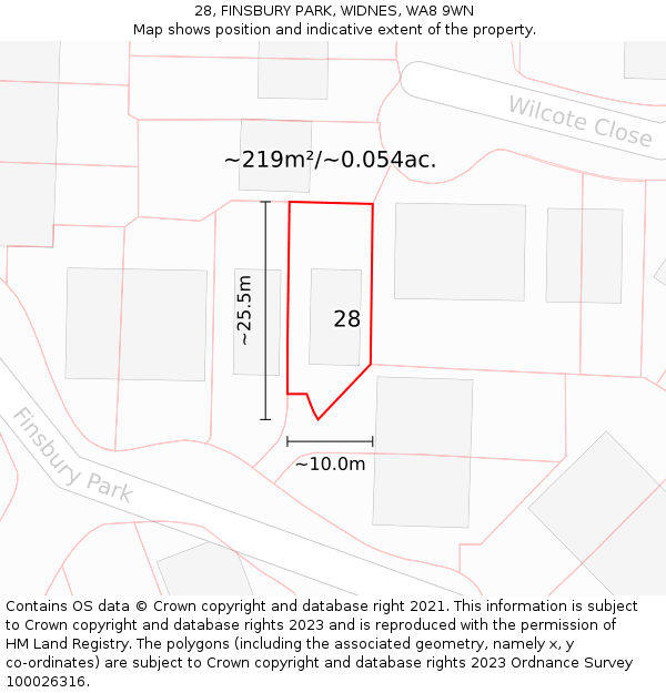 28, FINSBURY PARK, WIDNES, WA8 9WN: Plot and title map