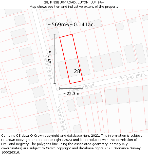 28, FINSBURY ROAD, LUTON, LU4 9AH: Plot and title map