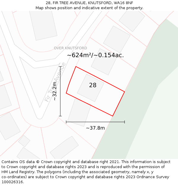 28, FIR TREE AVENUE, KNUTSFORD, WA16 8NF: Plot and title map