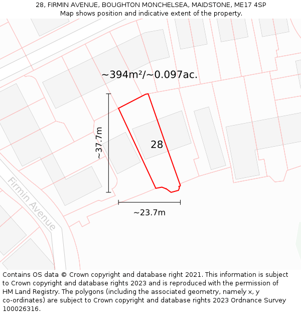 28, FIRMIN AVENUE, BOUGHTON MONCHELSEA, MAIDSTONE, ME17 4SP: Plot and title map