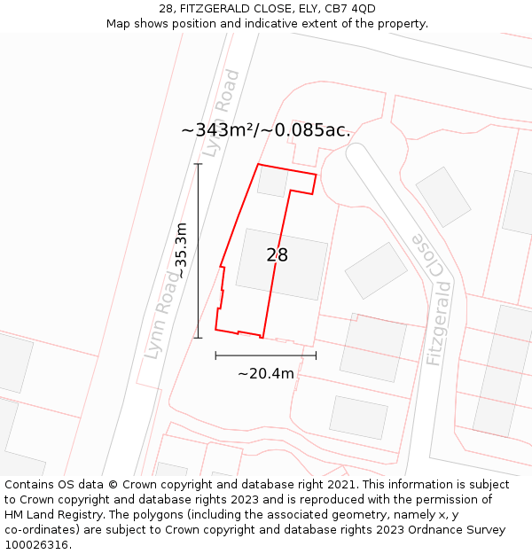 28, FITZGERALD CLOSE, ELY, CB7 4QD: Plot and title map