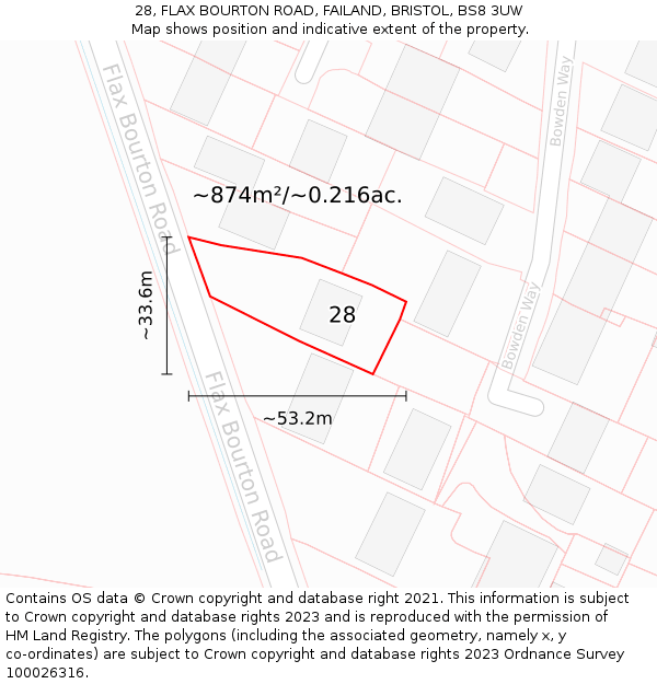 28, FLAX BOURTON ROAD, FAILAND, BRISTOL, BS8 3UW: Plot and title map