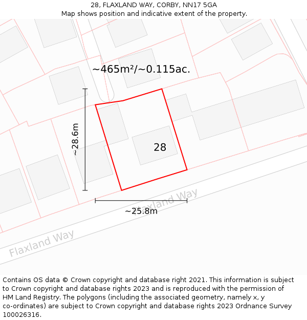 28, FLAXLAND WAY, CORBY, NN17 5GA: Plot and title map