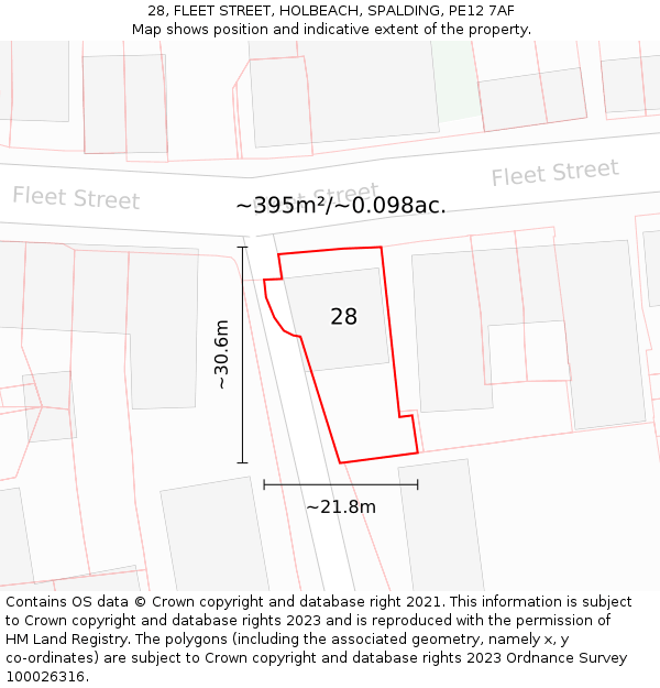 28, FLEET STREET, HOLBEACH, SPALDING, PE12 7AF: Plot and title map