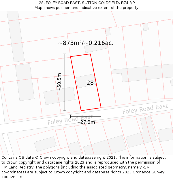 28, FOLEY ROAD EAST, SUTTON COLDFIELD, B74 3JP: Plot and title map